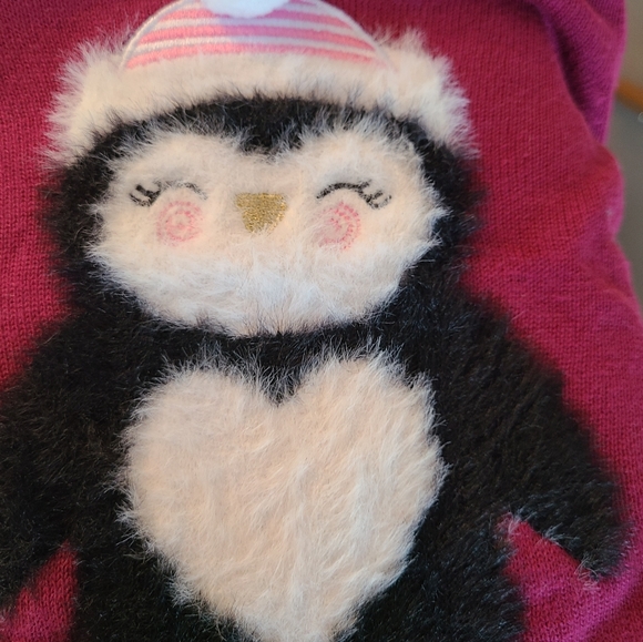 NWT Burgundy sweater with fuzzy penguin on front. - Picture 4 of 4